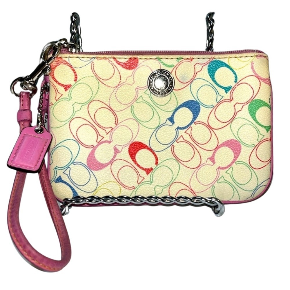 Vintage Coach Chelsea Pink Monogram Wristlet Pink Coach Hang Tag - Picture 1 of 11